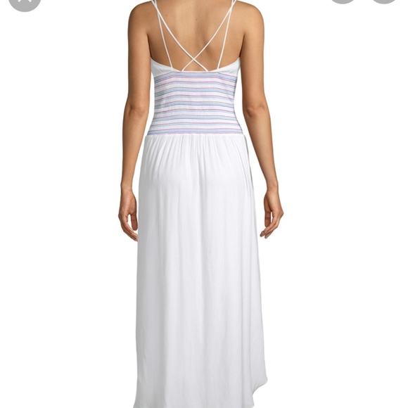 Ramy Brook Coral smocked striped white midi beach  sundress sleeveless Medium - Picture 4 of 10